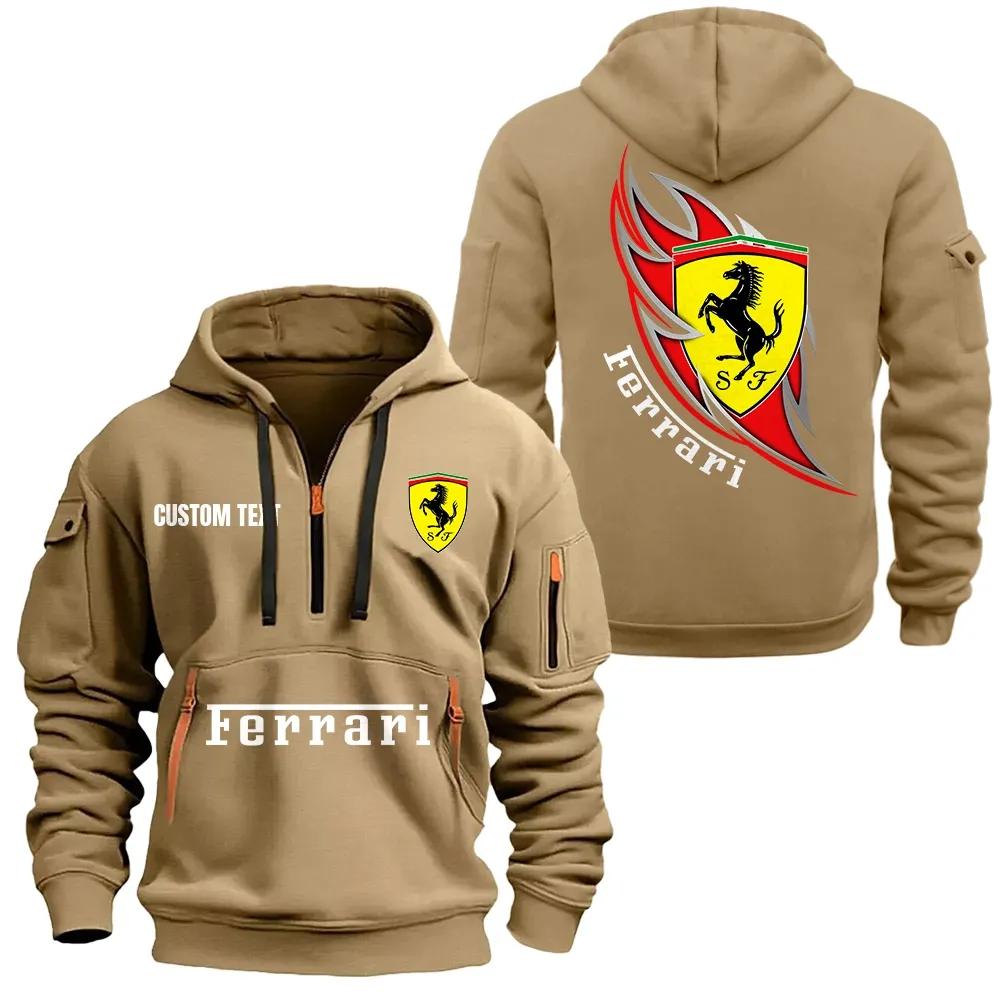 Performance Auto Hoodie Half Zipper, Athletic Fan Half-Zip Hoodie CAR170 - Khaki - Image 2