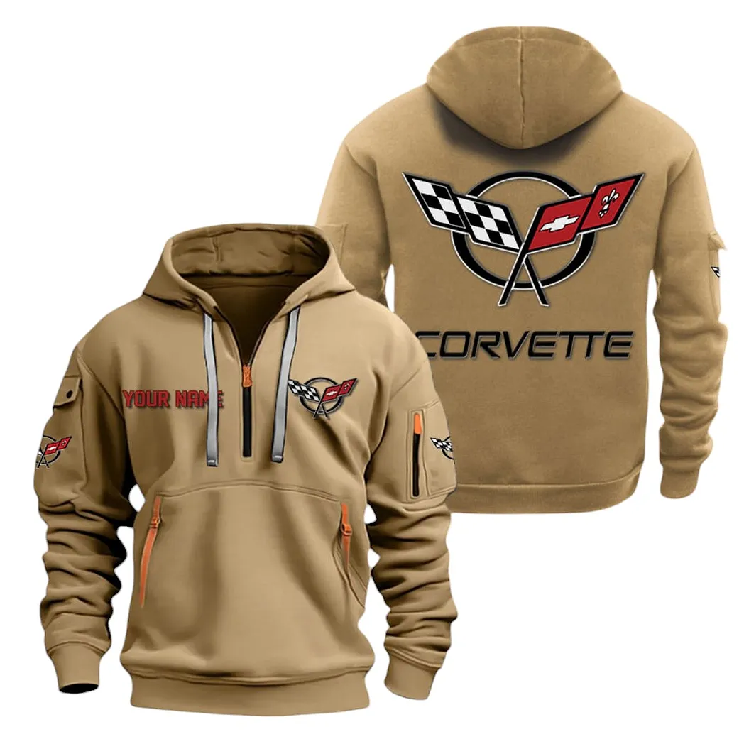 Performance Car Hoodie Half Zipper, Classic Sport Half-Zip Hoodie CAR200 - Khaki - Image 2
