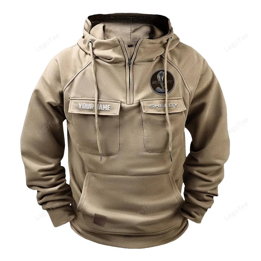 Performance Coupe Tactical Quarter Zip Hoodie, Exclusive Logo Hoodie For Car Enthusiasts CAR109 - Khaki - Image 2