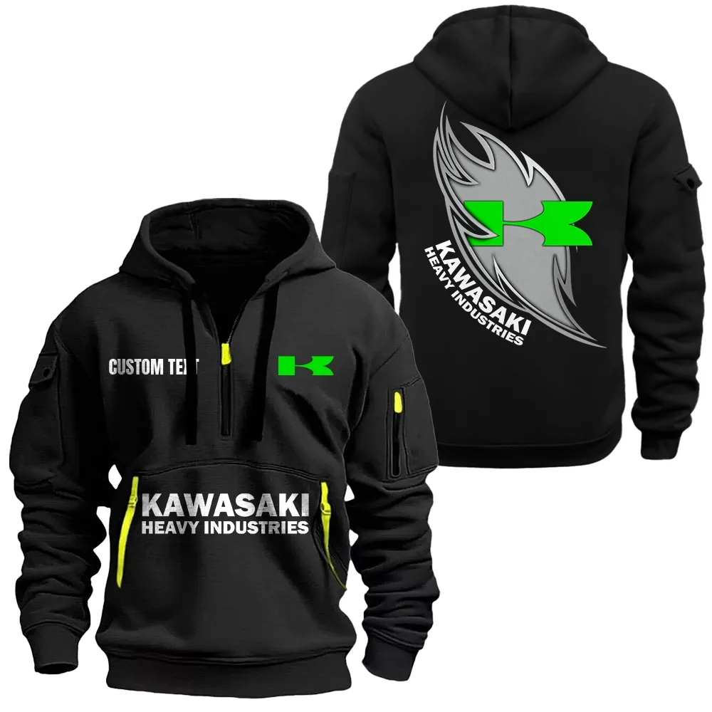 Performance Motorcycle Hoodie Half Zipper, Casual Sport Half-Zip Hoodie CAR170 - Black - Image 2