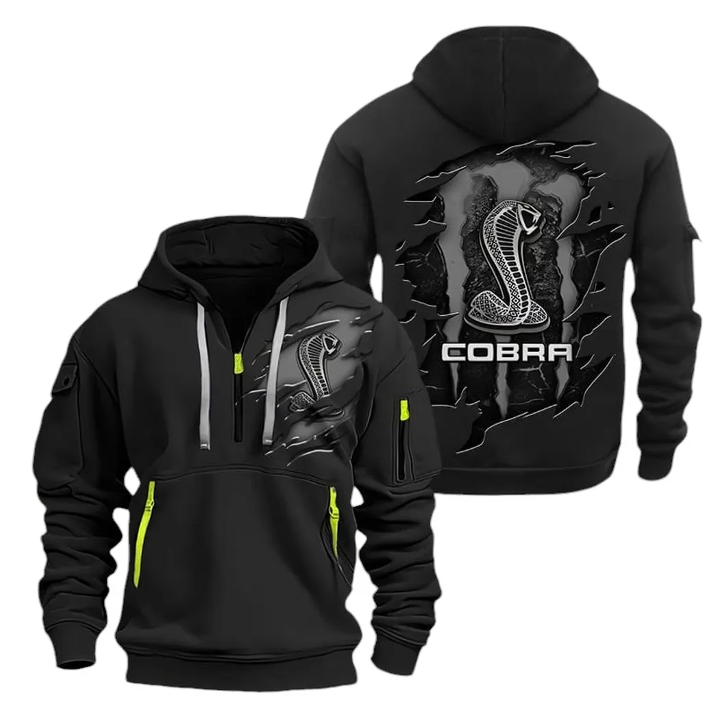 Performance Road Car Hoodie Half Zipper, Sporty Fan Half-Zip Hoodie CAR021 -Black - Image 2