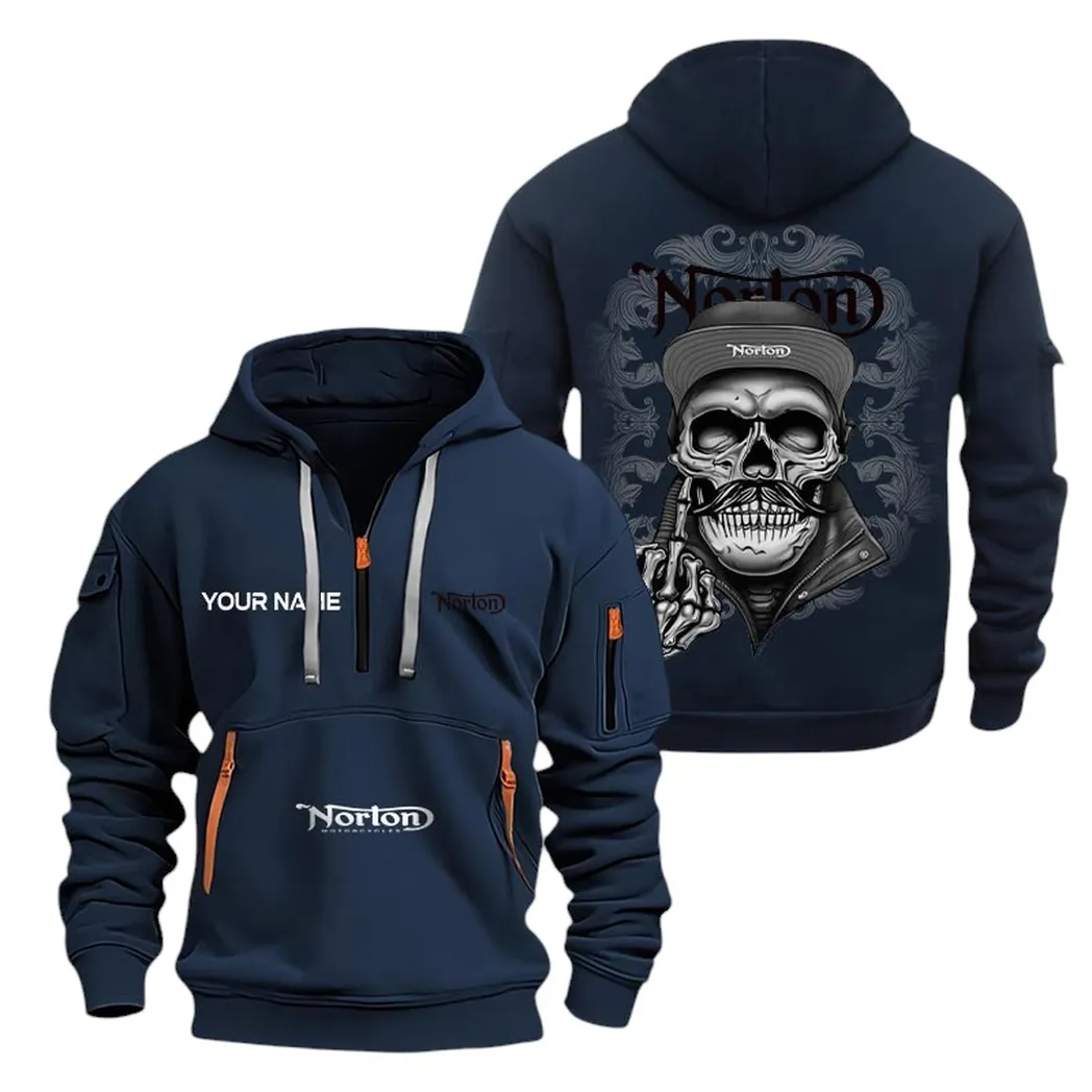 Performance Street Bike Hoodie Half Zipper, Classic Sport Half-Zip Hoodie CAR166 - Navy - Image 2