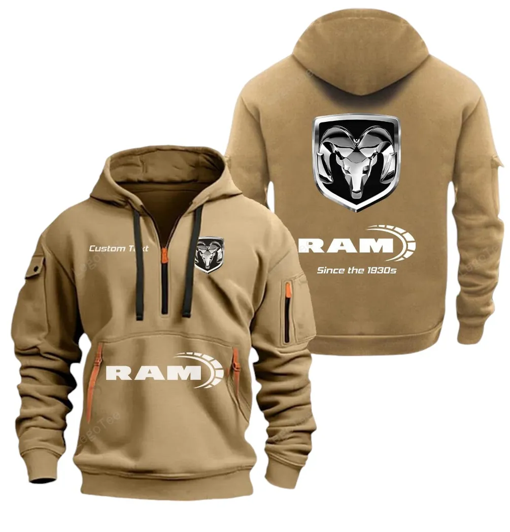 Pickup Truck Hoodie Half Zipper, Casual Sport Half-Zip Hoodie CAR052 -Khaki - Image 2