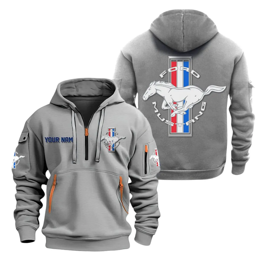 Pony Car Hoodie Half Zipper, Athletic Fan Half-Zip Hoodie CAR200 - Gray - Image 2