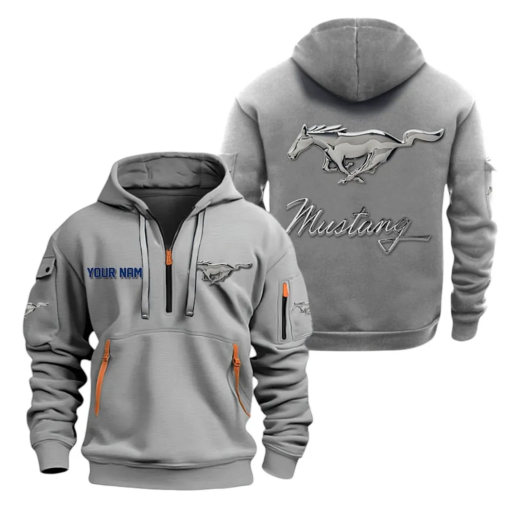Pony Car Hoodie Half Zipper, Fan Pride Half-Zip Hoodie CAR200 - Gray - Image 2