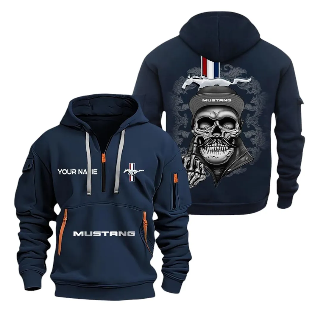 Pony Car Hoodie Half Zipper, Performance Fan Hoodie CAR166 - Navy - Image 2