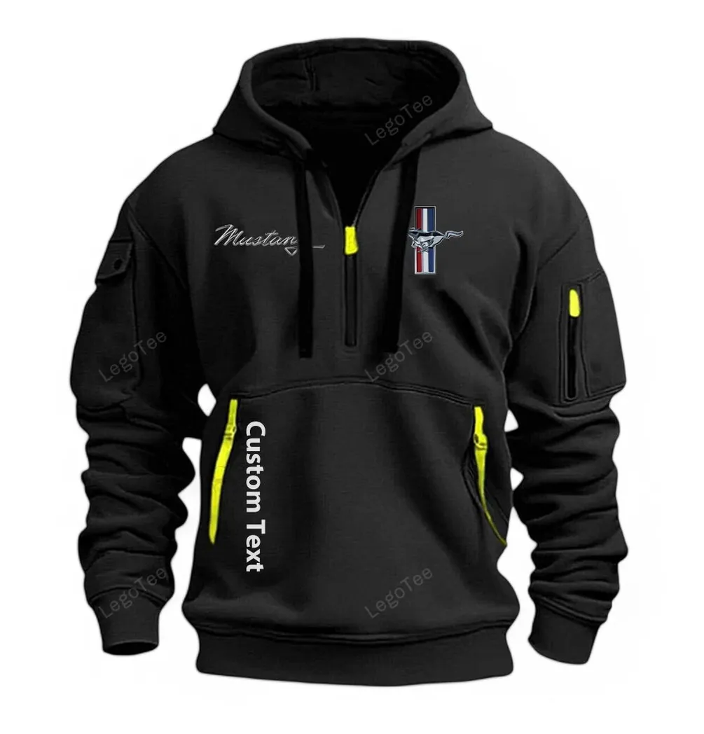 Pony Car Hoodie Half Zipper, True Supporter Half-Zip Hoodie CAR112 - Black - Image 2
