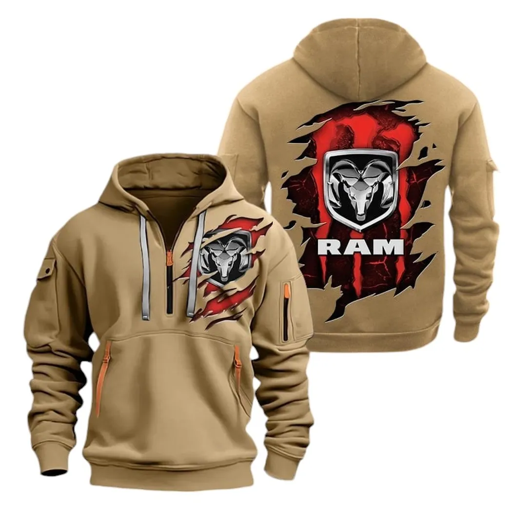 Power Pickup Hoodie Half Zipper, Supporter Style Half-Zip Hoodie CAR021 -Khaki - Image 2