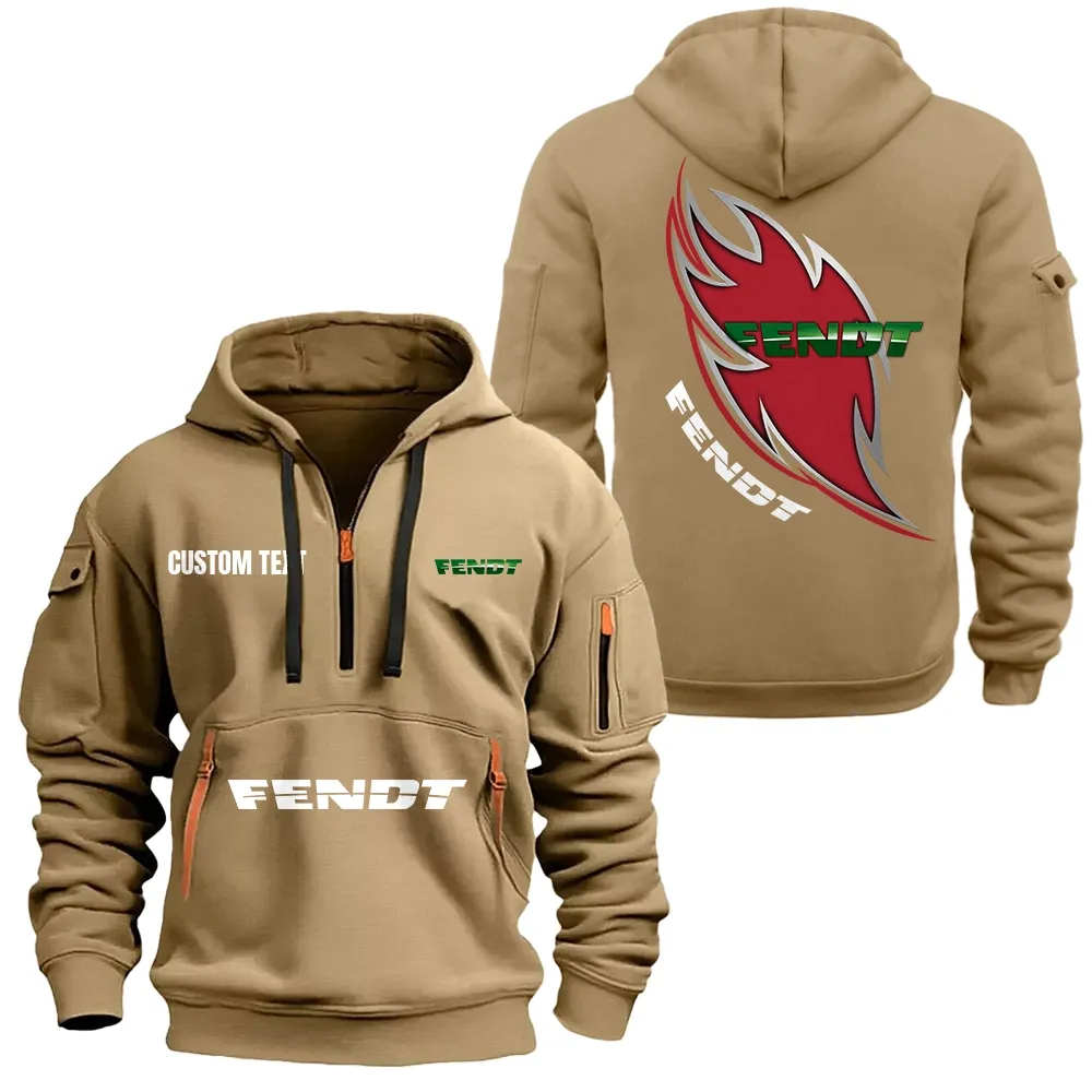 Powerful Tractor Hoodie Half Zipper, True Supporter Half-Zip Hoodie CAR170 - Khaki - Image 2