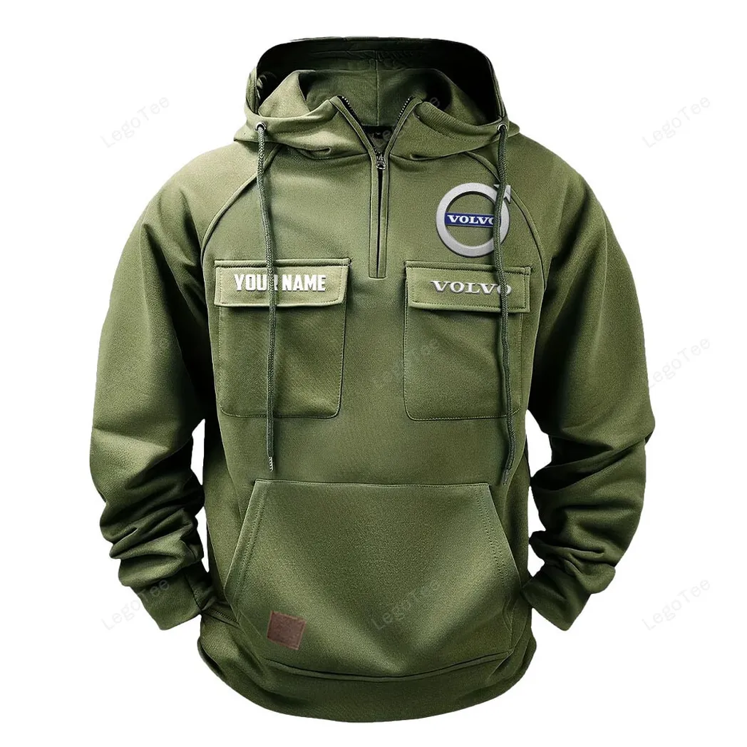 Premium European Ride Tactical Quarter Zip Hoodie, Exclusive Logo Hoodie For Car Enthusiasts CAR109 - Army Green - Image 2