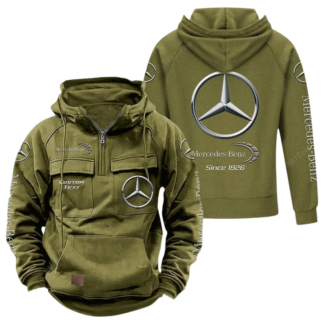 Premium Road Vehicle Tactical Quarter Zip Hoodie, Exclusive Logo Hoodie For Car Enthusiasts CAR960 - Army Green - Image 2