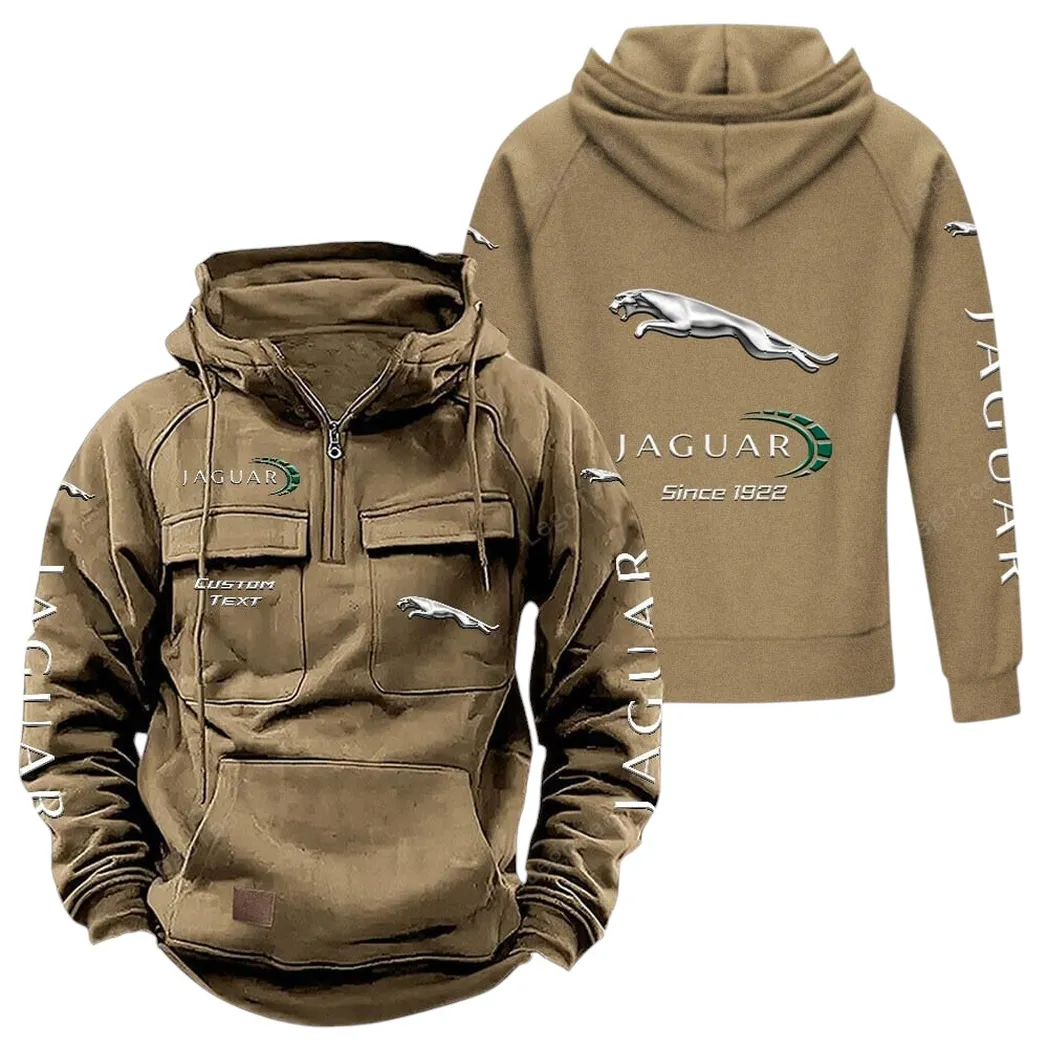 Premium Sports Car Tactical Quarter Zip Hoodie, Exclusive Logo Hoodie For Car Enthusiasts CAR960 - Khaki - Image 2