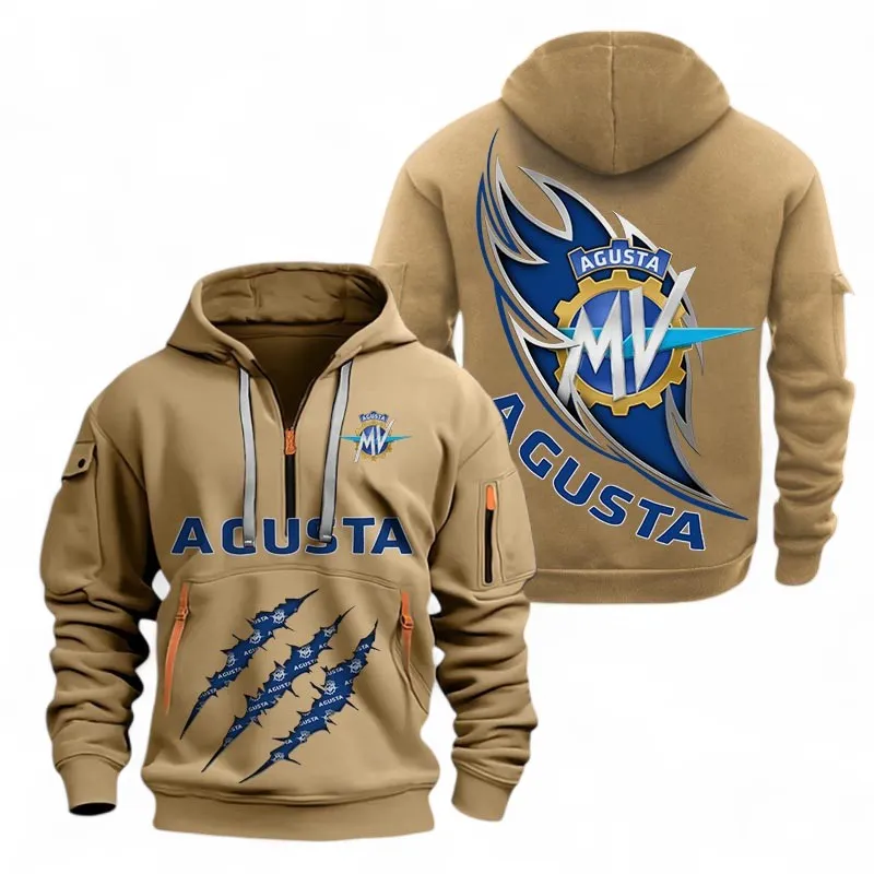 Racing Bike Hoodie Half Zipper, Bold Fan Hoodie CAR500 - Khaki - Image 2