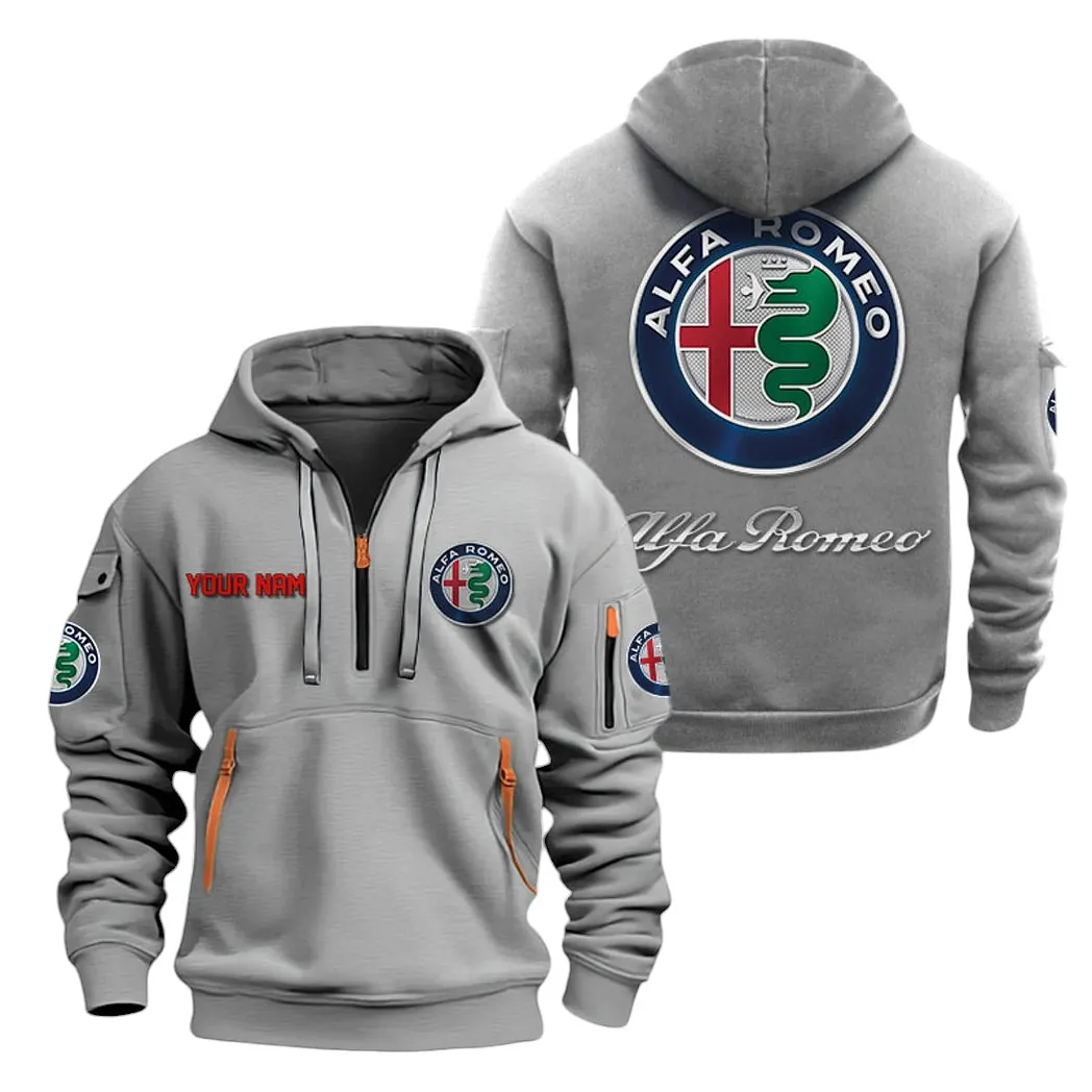 Racing Heritage Hoodie Half Zipper, Supporter Style Half-Zip Hoodie CAR200 - Gray - Image 2