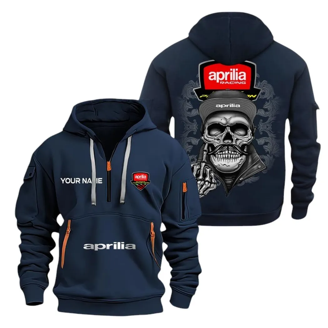 Racing Motorcycle Hoodie Half Zipper, All-Season Fan Half-Zip Hoodie CAR166 - Navy - Image 2