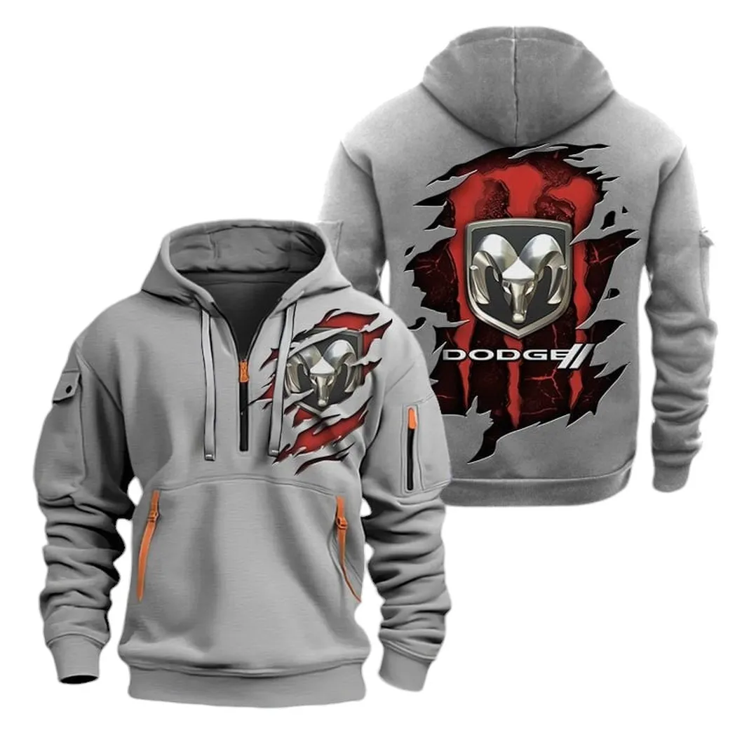 Retro Car Hoodie Half Zipper, Casual Sport Half-Zip Hoodie CAR021 -Gray - Image 2