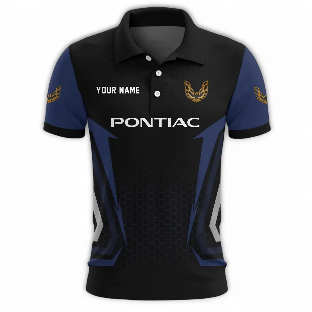 Retro Car Polo Shirt, Sporty Urban Button Shirt CAR526 - Navy - Image 2