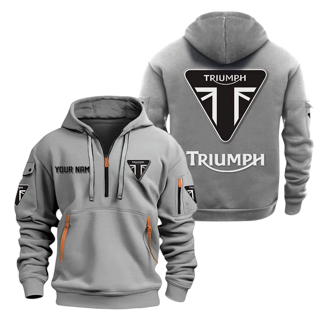 Retro Racer Hoodie Half Zipper, Everyday Fan Hoodie CAR200 - Gray - Image 2