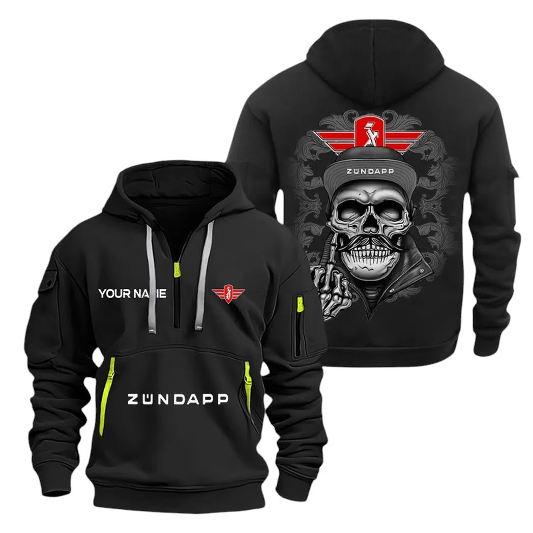 Retro Street Bike Hoodie Half Zipper, All-Season Fan Half-Zip Hoodie CAR166 - Black - Image 2
