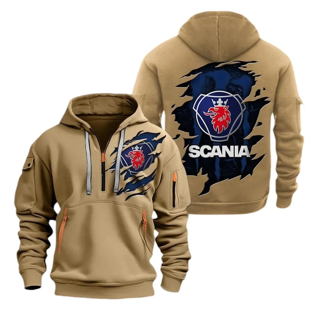 Road Hauler Hoodie Half Zipper, Fan Pride Half-Zip Hoodie CAR021 -Khaki - Image 2