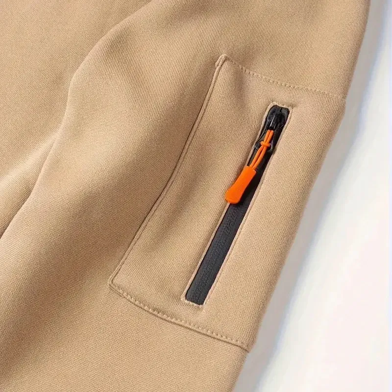 Rugged Utility Auto Hoodie Half Zipper, Warm Up Hoodie CAR019 -Khaki - Image 4