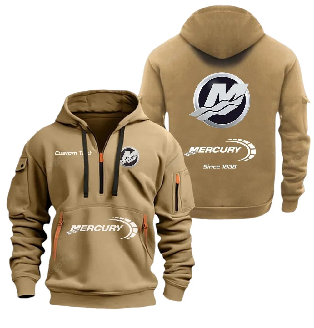 Sea Engine Hoodie Half Zipper, Lifestyle Fan Half-Zip Hoodie CAR052 -Khaki - Image 2