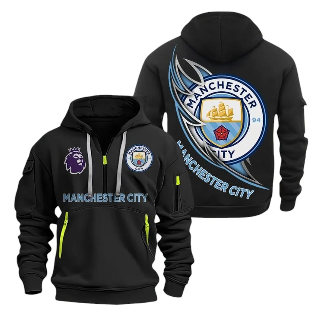 Sky Blue Squad Hoodie Half Zipper, Warm Up Hoodie EPL270 - Black