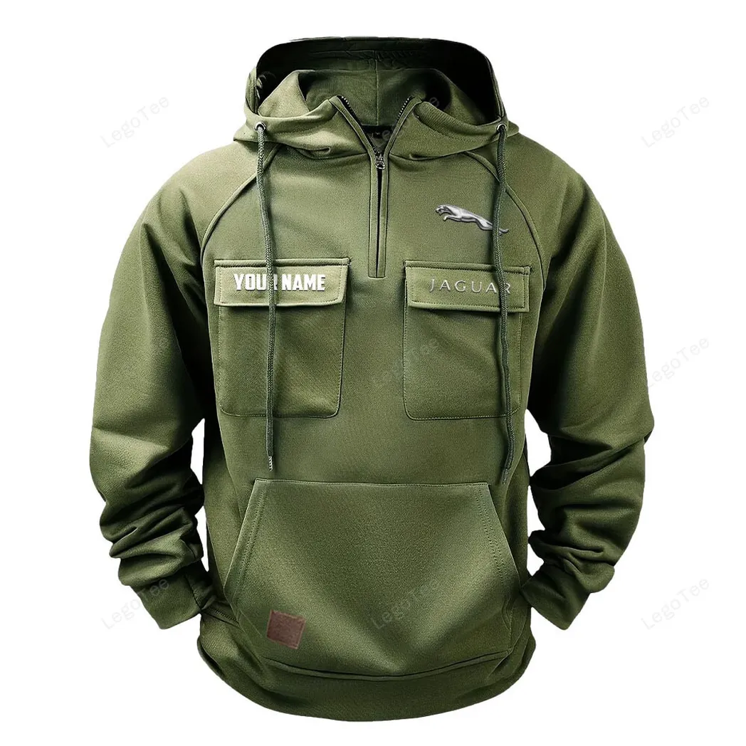 Sophisticated Car Tactical Quarter Zip Hoodie, Exclusive Logo Hoodie For Car Enthusiasts CAR109 - Army Green - Image 2