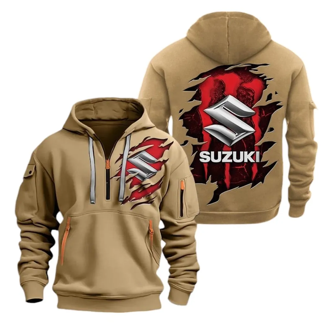 Speed Demon Hoodie Half Zipper, Classic Sport Half-Zip Hoodie CAR021 -Khaki - Image 2