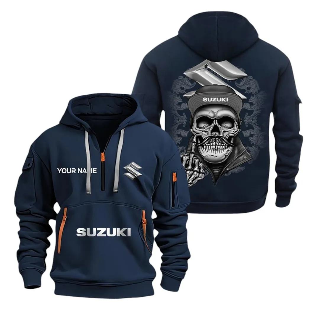 Sport Motorcycle Hoodie Half Zipper, Bold Energy Hoodie CAR166 - Navy - Image 2