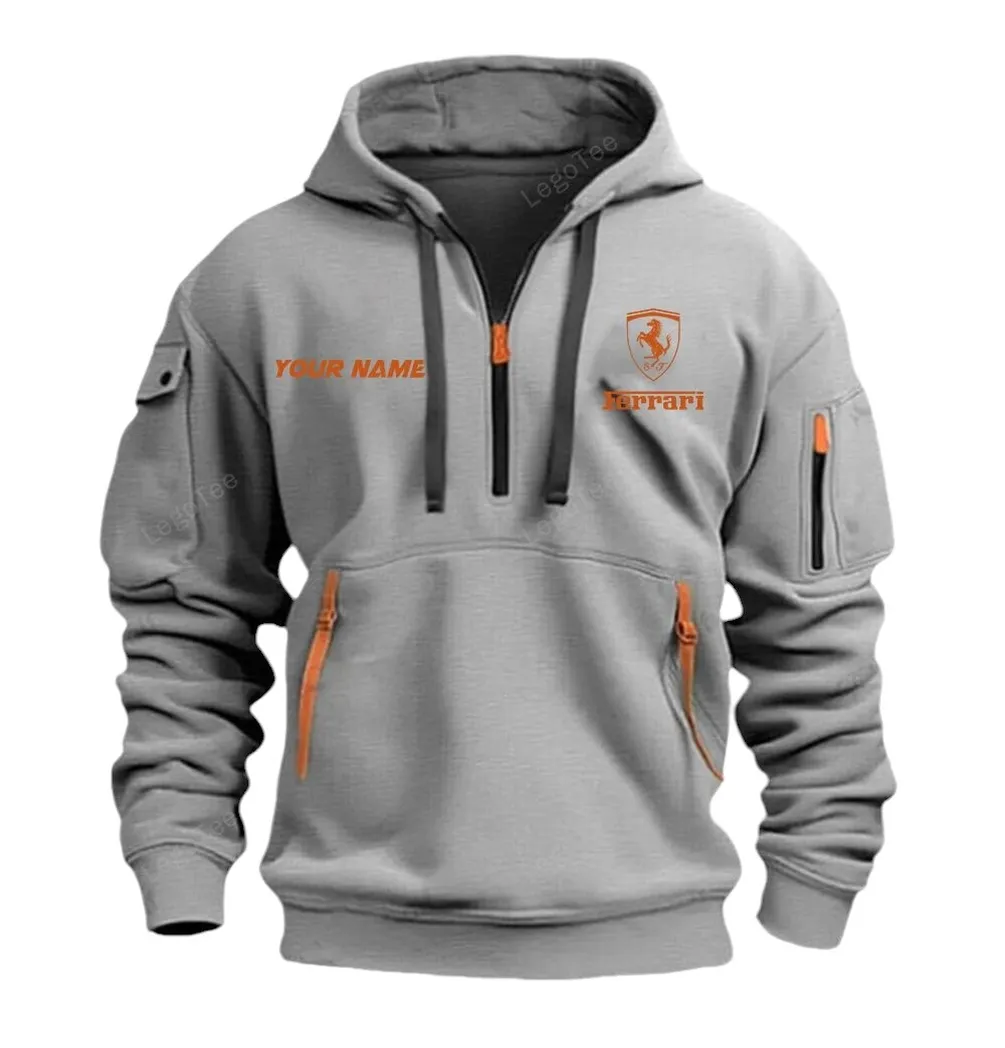 Sports Car Hoodie Half Zipper, Athletic Fan Half-Zip Hoodie CAR042 -Gray - Image 2