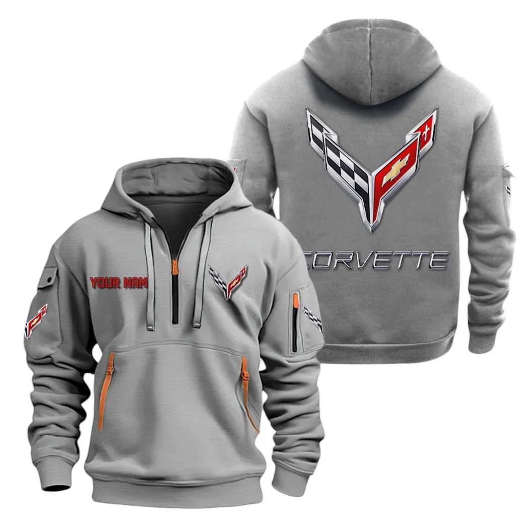 Sports Car Hoodie Half Zipper, Sporty Fan Half-Zip Hoodie CAR200 - Gray - Image 2