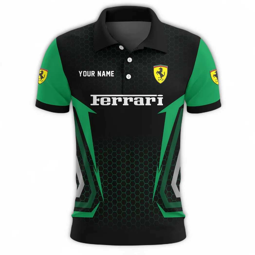 Sports Car Polo Shirt, Lightweight Streetwear Button Shirt CAR526 - Green - Image 2