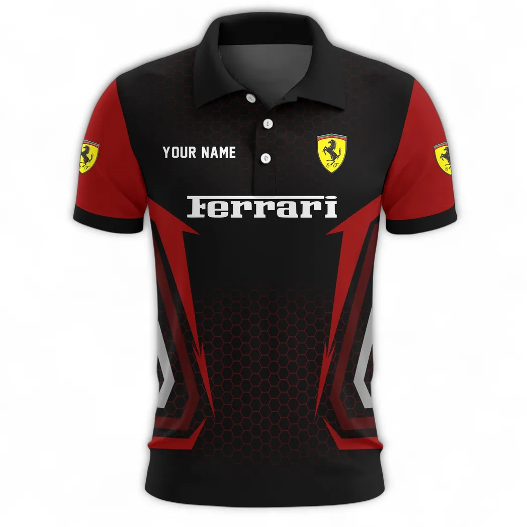 Sports Car Polo Shirt, Lightweight Streetwear Button Shirt CAR526 - Red - Image 2