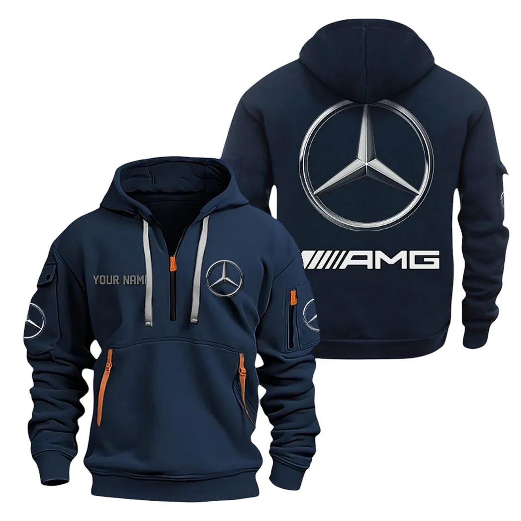 Sports Tuning Car Hoodie Half Zipper, Bold Energy Hoodie CAR200 - Navy - Image 2