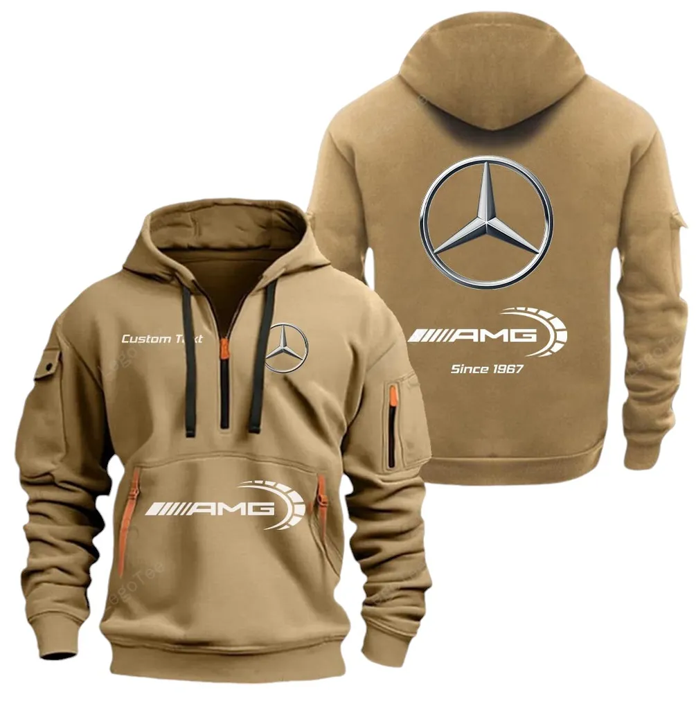 Sports Tuning Car Hoodie Half Zipper, Warm Up Hoodie CAR052 -Khaki - Image 2