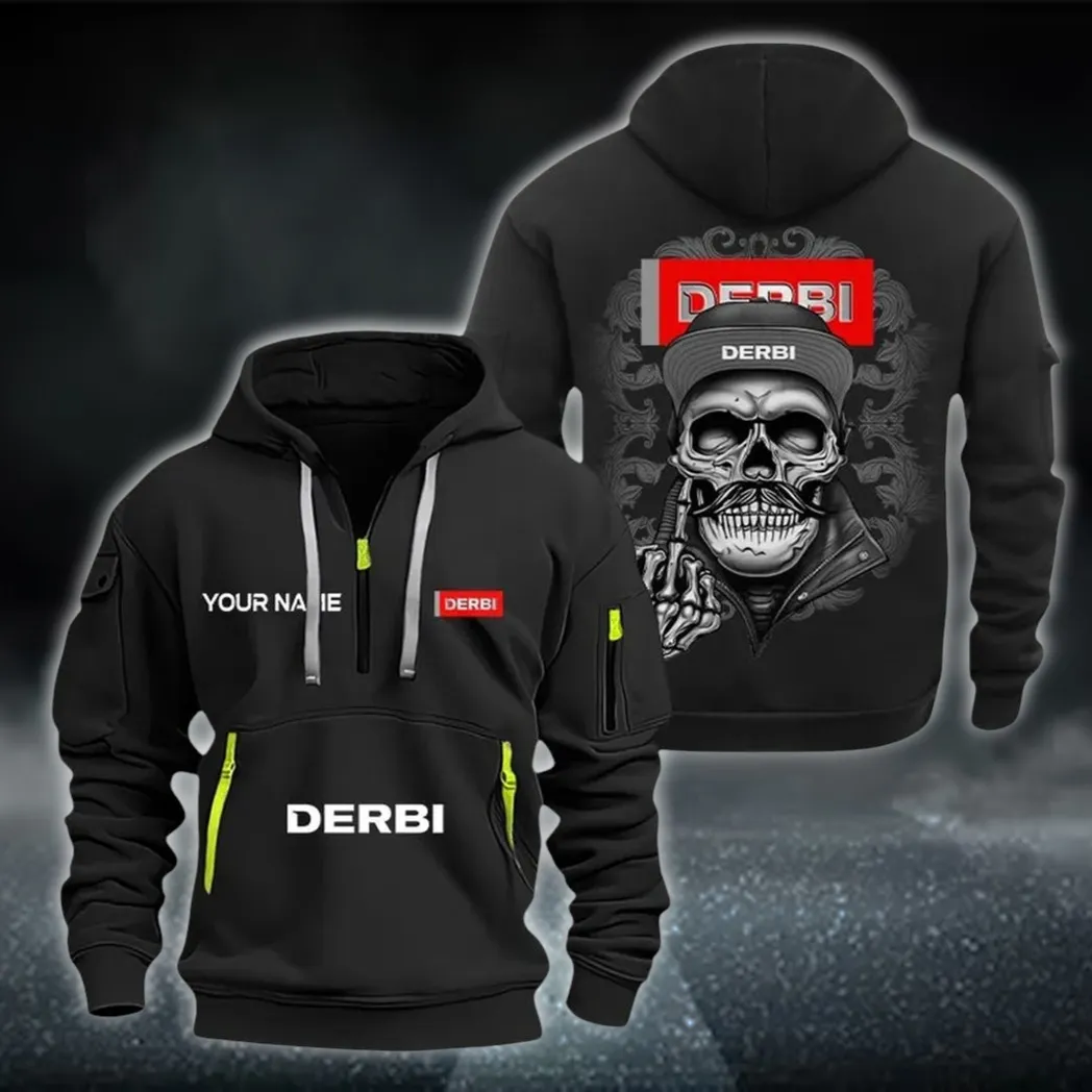 Sporty Commuter Hoodie Half Zipper, Bold Energy Hoodie CAR166 - Black