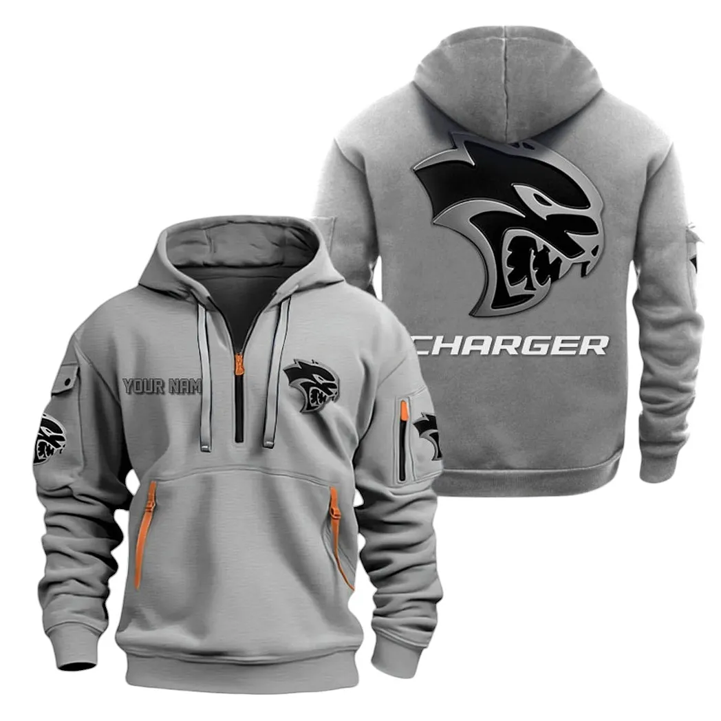 Sporty Four-Door Hoodie Half Zipper, Athletic Fan Half-Zip Hoodie CAR200 - Gray - Image 2