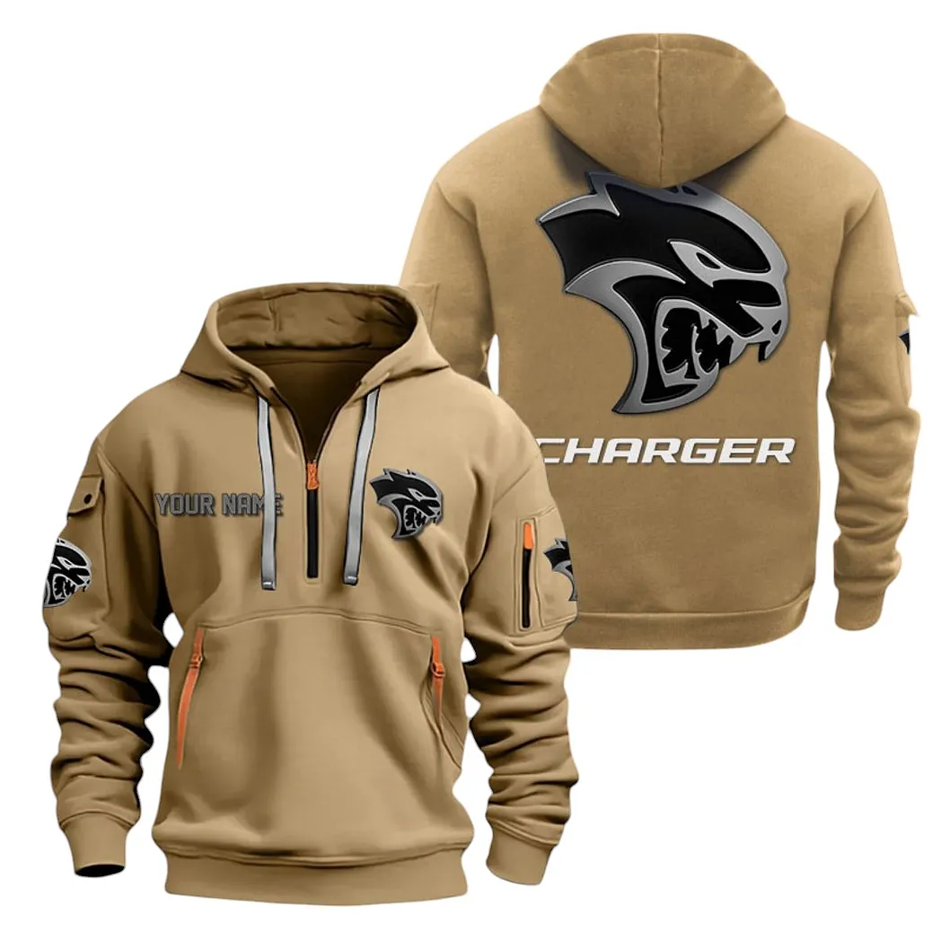 Sporty Four-Door Hoodie Half Zipper, Performance Fan Hoodie CAR200 - Khaki - Image 2