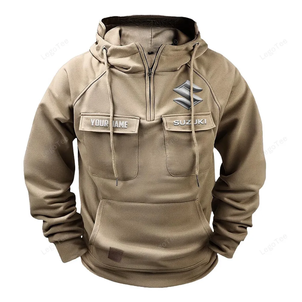 Sporty Hatchback Tactical Quarter Zip Hoodie, Exclusive Logo Hoodie For Car Enthusiasts CAR109 - Khaki - Image 2