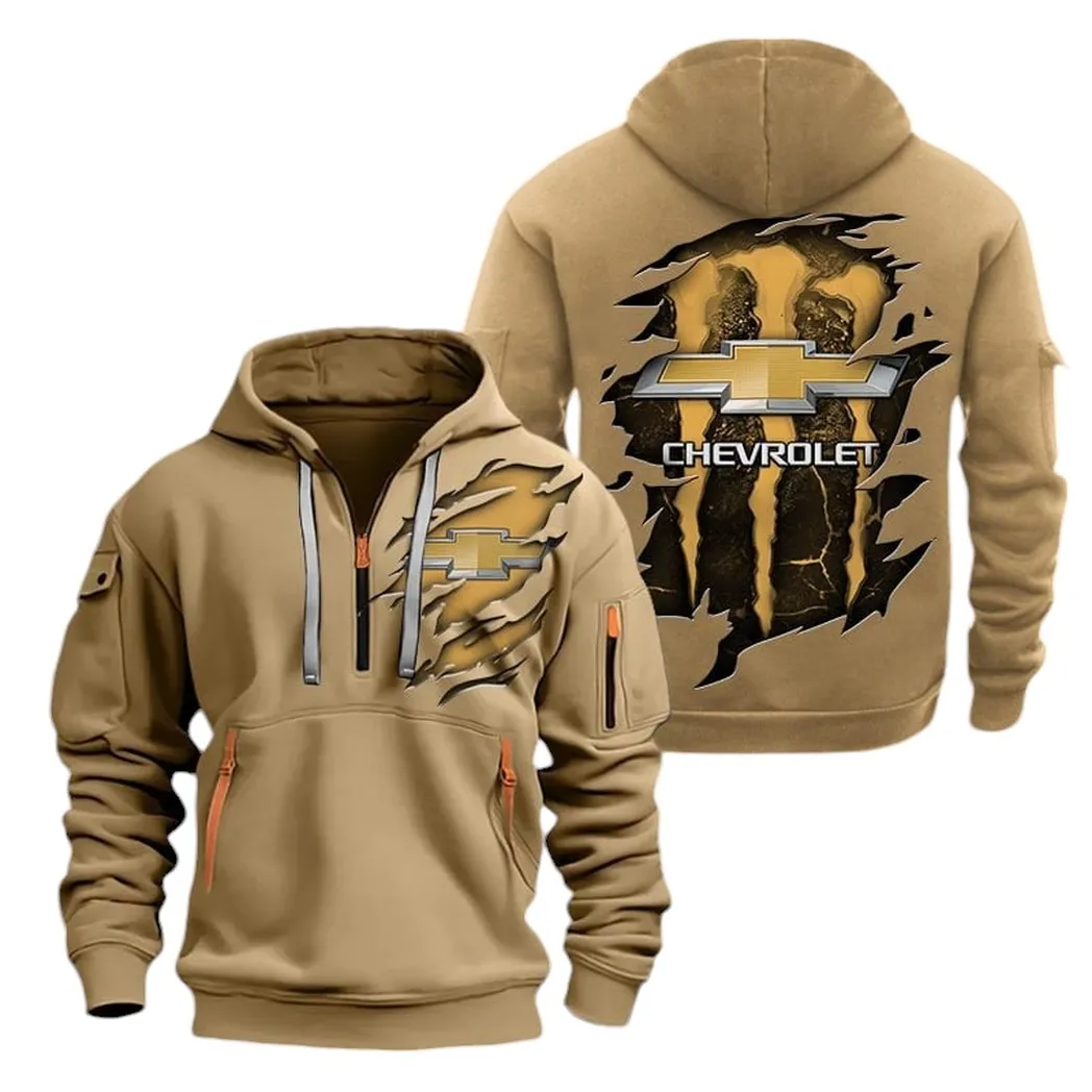 Sporty Vehicle Hoodie Half Zipper, Active Supporter Half-Zip Hoodie CAR021 -Khaki - Image 2