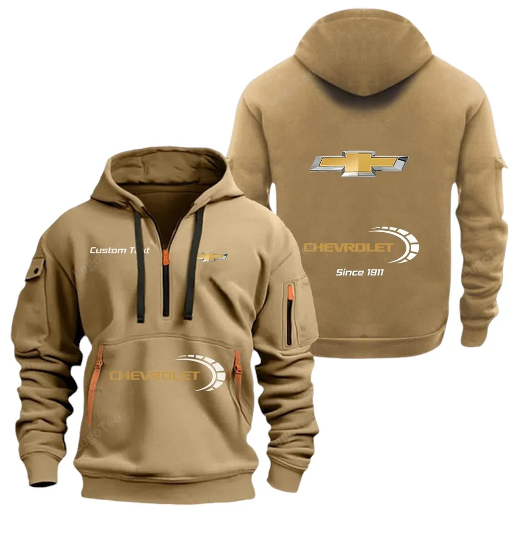 Sporty Vehicle Hoodie Half Zipper, Supporter Style Half-Zip Hoodie CAR052 -Khaki - Image 2