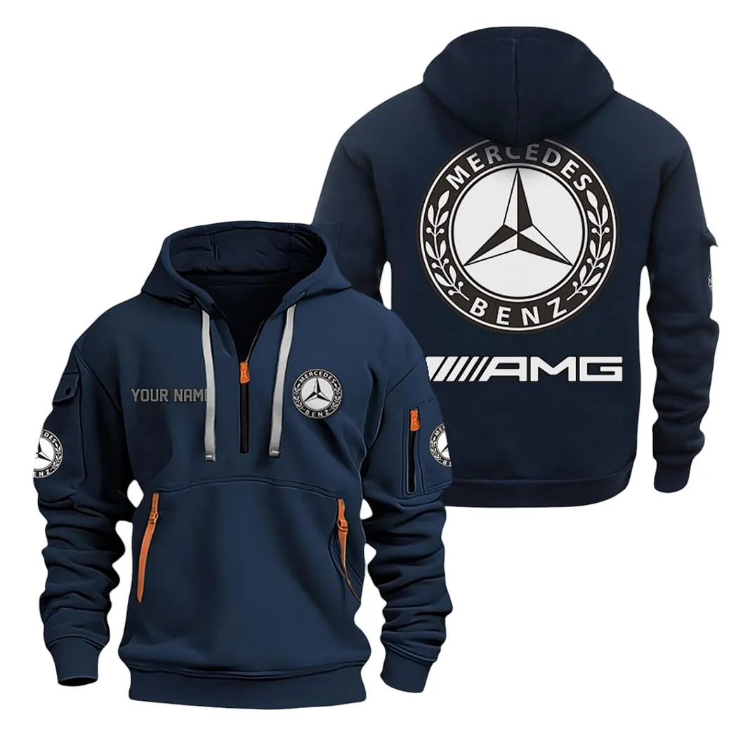 Street Car Hoodie Half Zipper, Supporter Style Half-Zip Hoodie CAR200 - Navy - Image 2