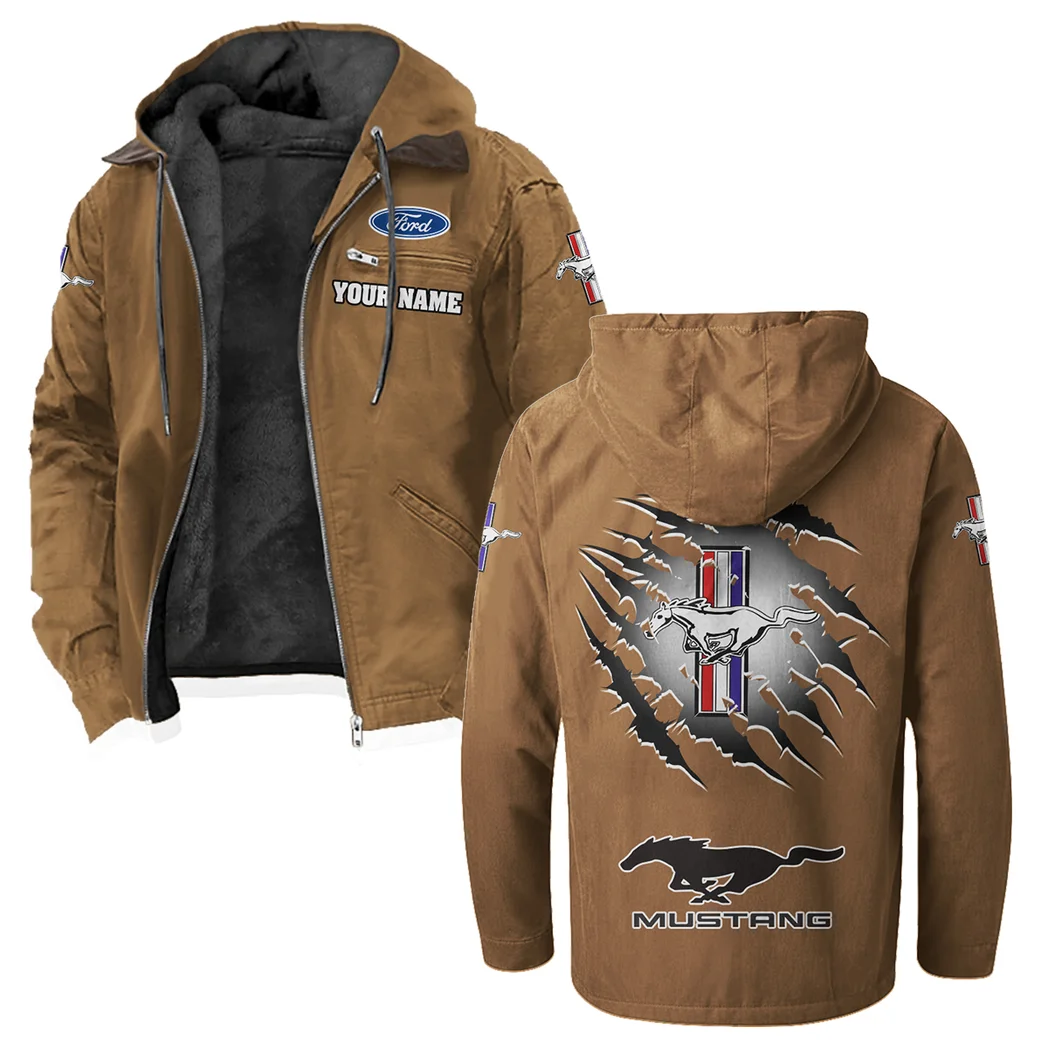 Street Performance Car Flannel Hoodie, Auto Fan Hooded Flannel HVN1327FM - Camel - Image 2