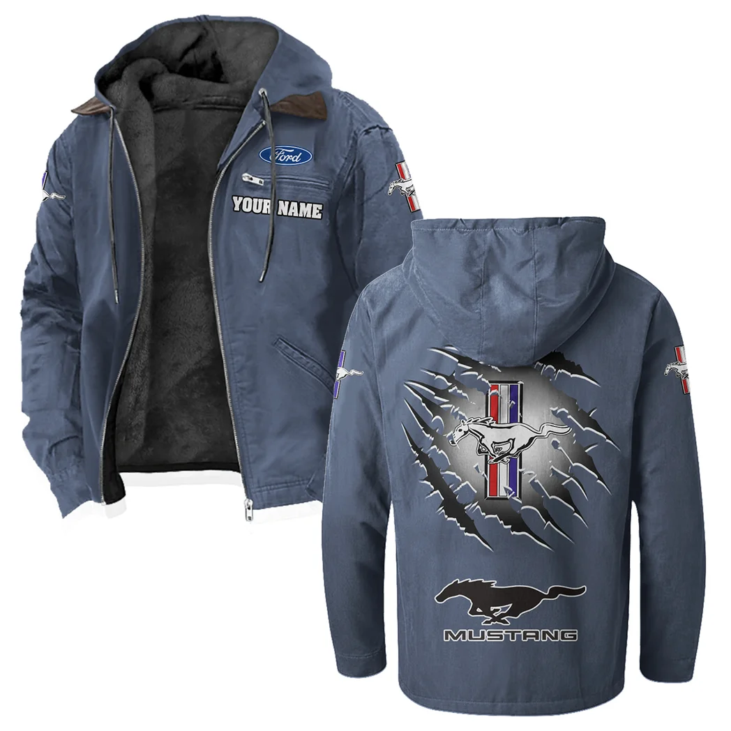 Street Performance Car Flannel Hoodie, Auto Fan Hooded Flannel HVN1327FM - Navy Blue - Image 2