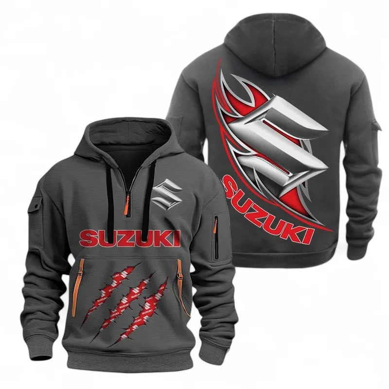 Street Racer Hoodie Half Zipper, Athletic Fan Half-Zip Hoodie CAR500 - Gray - Image 2