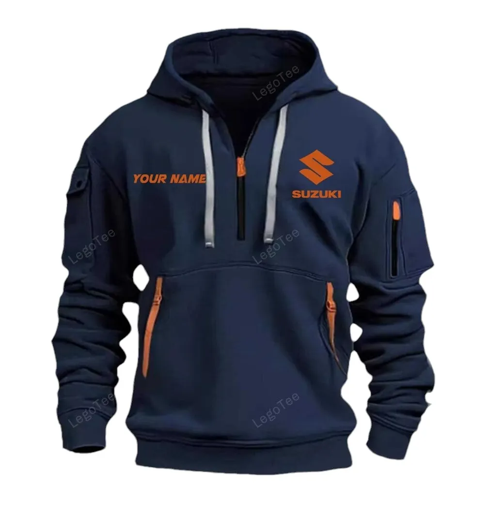 Street Racer Hoodie Half Zipper, Sport Spirit Hoodie CAR042 -Navy - Image 2