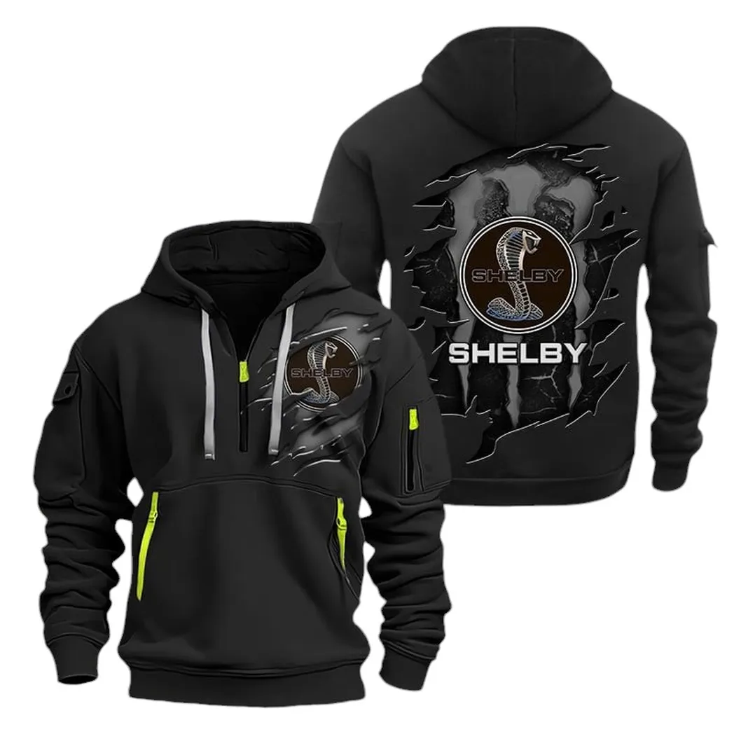 Street Racer Hoodie Half Zipper, Sporty Fan Half-Zip Hoodie CAR021 -Black - Image 2