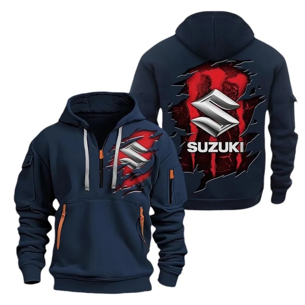 Street Racer Hoodie Half Zipper, Supporter Spirit Hoodie CAR021 -Navy - Image 2