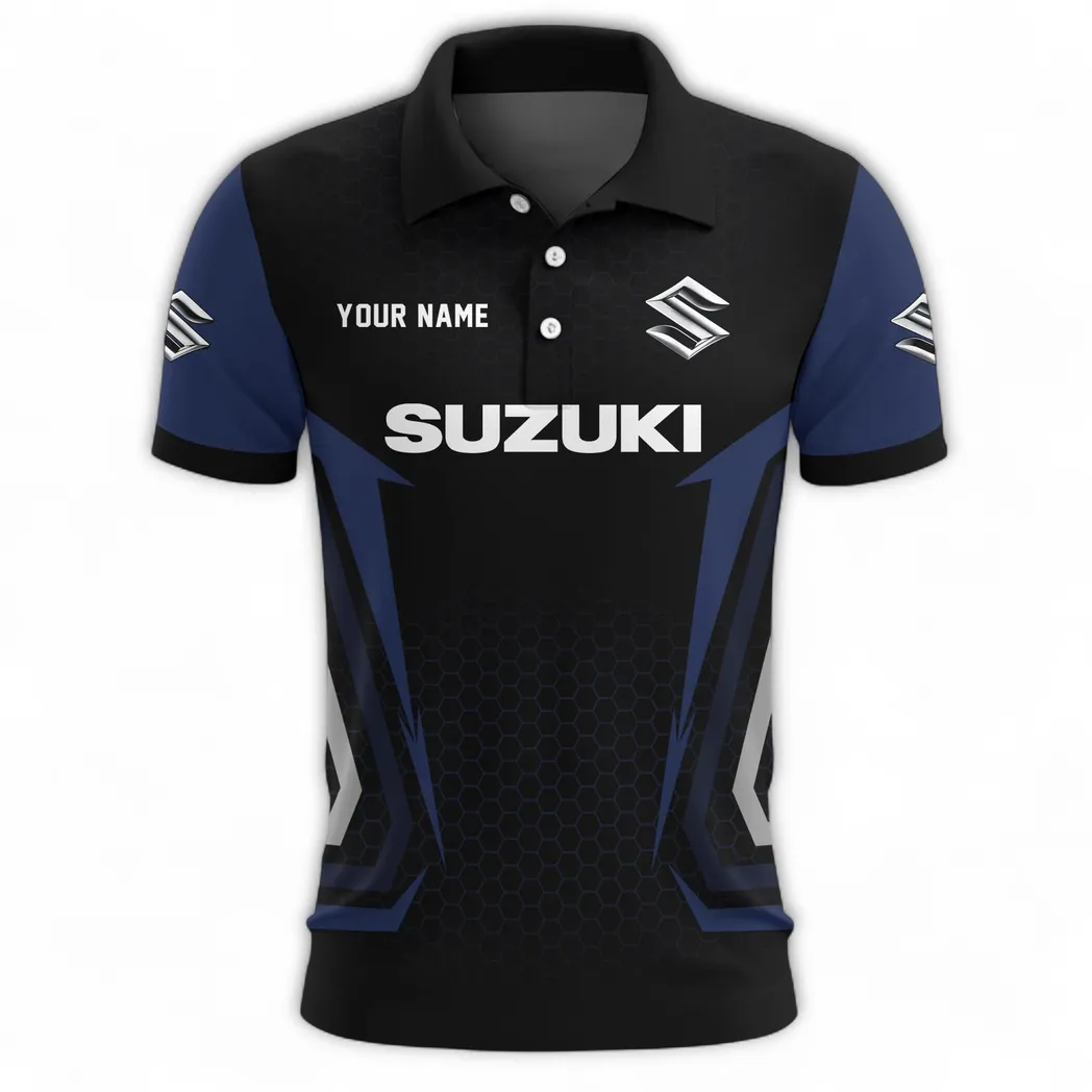 Street Racer Polo Shirt, Sporty Everyday Button Shirt CAR526 - Navy - Image 2